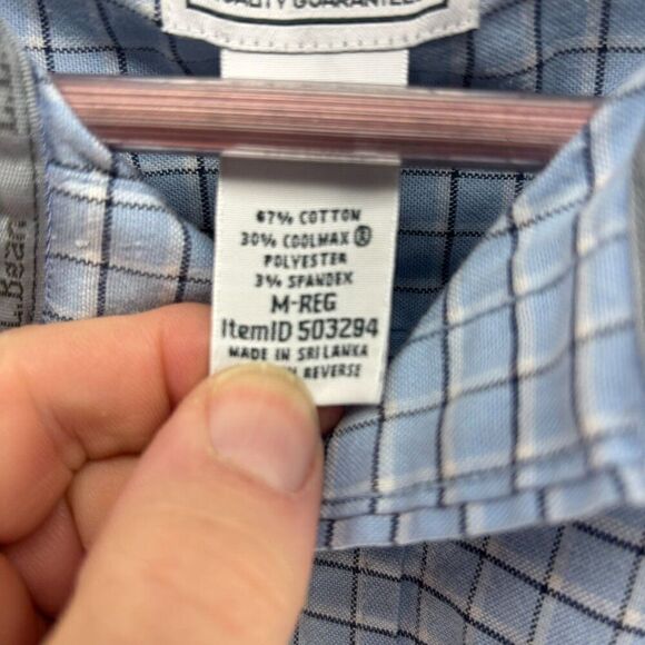 LL Bean Button Shirt Mens Large Tall Blue Plaid Slightly Fitted M Coolmax EUC - Picture 3 of 6